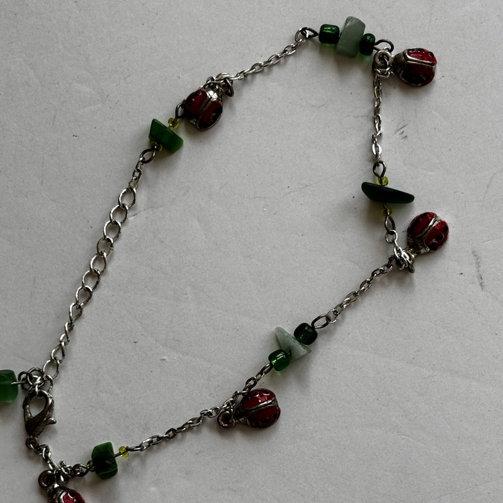Ladybug necklace/ silver tone/ measures 12 in length/ choker or child’s …